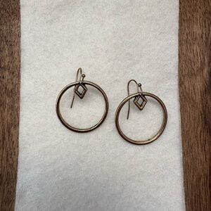Gold-Tone Open Circle Drop Earrings with Diamond Accent